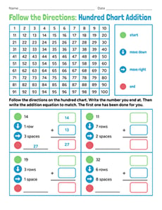 Follow the Directions: Hundred Chart Addition