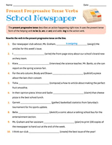 Present Progressive Tense Verbs: School Newspaper