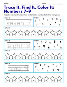 Trace It, Find It, Color It: Numbers 7-9
