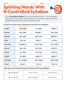 Splitting Words With R-Controlled Syllables