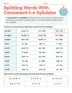 Splitting Consonant-l-e Syllables