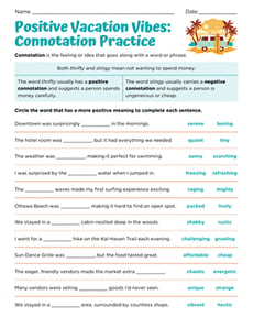 Positive Vacation Vibes: Connotation Practice