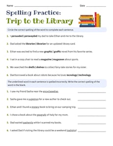 Spelling Practice: Trip to the Library