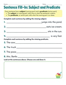Sentence Fill-In: Subject and Predicate
