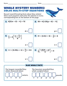 Whale Mystery Numbers: Solve Multi-Step Equations
