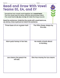 Read and Draw With Vowel Teams EE, EA, and EY
