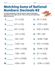 Matching Sums of Rational Numbers: Decimals #2