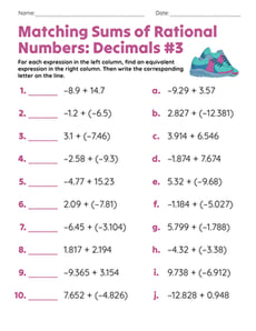 Matching Sums of Rational Numbers: Decimals #3