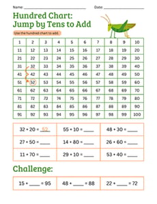 Hundred Chart: Jump by Tens to Add 