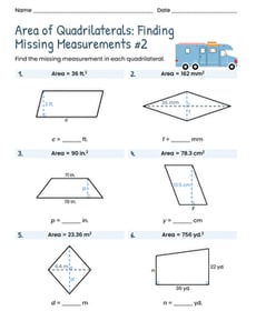 Area of Quadrilaterals: Finding Missing Measurements #2