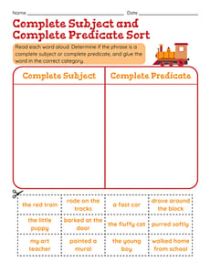 Complete Subject and Complete Predicate Sort