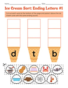 Ice Cream Sort: Ending Letters #1