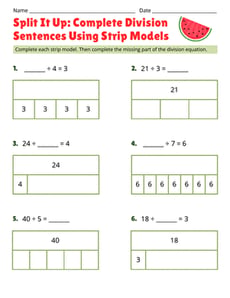 Split It Up: Complete Division Sentences Using Strip Models