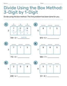Divide Using the Box Method: 3-Digit by 1-Digit