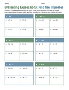 Evaluating Expressions: Find the Imposter