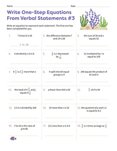Write One-Step Equations From Verbal Statements #3