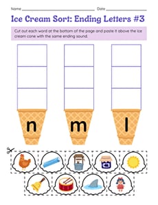 Ice Cream Sort: Ending Letters #3