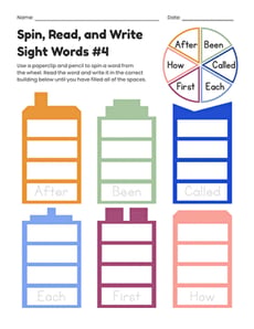 Spin, Read, and Write Sight Words #4