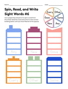 Spin, Read, and Write Sight Words #6
