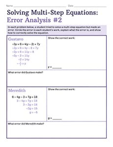 Solving Multi-Step Equations: Error Analysis #2