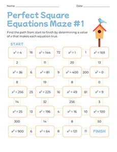 Perfect Square Equations Maze #1