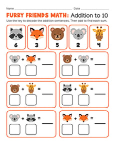 Furry Friends Math: Addition to 10