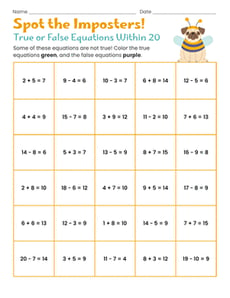 Spot the Imposters! True or False Equations Within 20