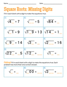Square Roots: Missing Digits