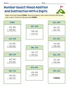 Number Quest: Mixed Addition and Subtraction With 6 Digits