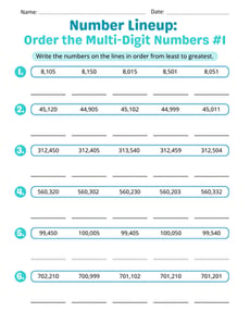 Number Lineup: Order the Multi-Digit Numbers #1