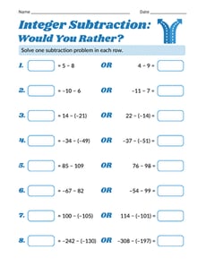 Integer Subtraction: Would You Rather?