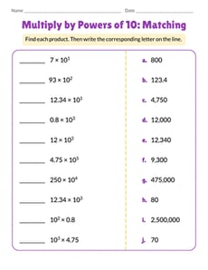 Multiply by Powers of 10: Matching