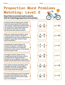 Proportion Word Problems Matching: Level 2