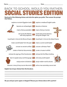 Back to School Would You Rather: Social Studies Edition