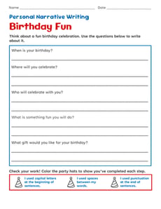 Personal Narrative Writing: Birthday Fun