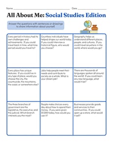All About Me: Social Studies Edition