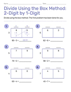 Divide Using the Box Method: 2-Digit by 1-Digit
