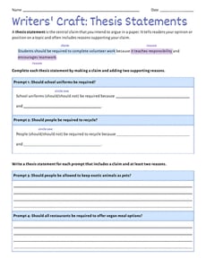 Writers' Craft: Thesis Statements