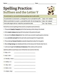 Spelling Practice: Suffixes and the Letter Y
