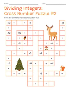 Dividing Integers: Cross Numbers Puzzle #2