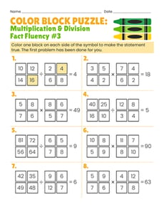 Color Block Puzzle: Multiplication & Division Fact Fluency #3