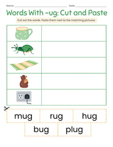 Words With -ug: Cut and Paste