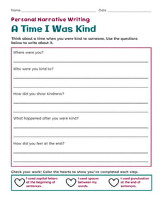 Personal Narrative Writing: A Time I Was Kind