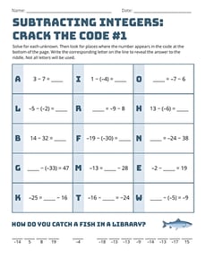 Subtracting Integers: Crack the Code #1