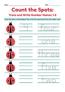 Count the Spots: Trace and Write Number Names 1–5