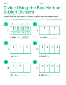 Divide Using the Box Method: 2-Digit Divisors