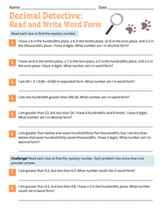 Decimal Detective: Read and Write Word Form
