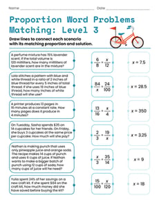 Proportion Word Problems Matching: Level 3