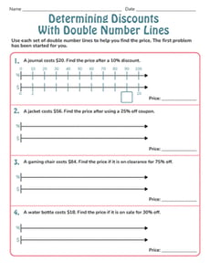 Determining Discounts With Double Number Lines