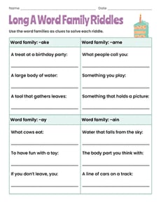 Long A Word Family Riddles